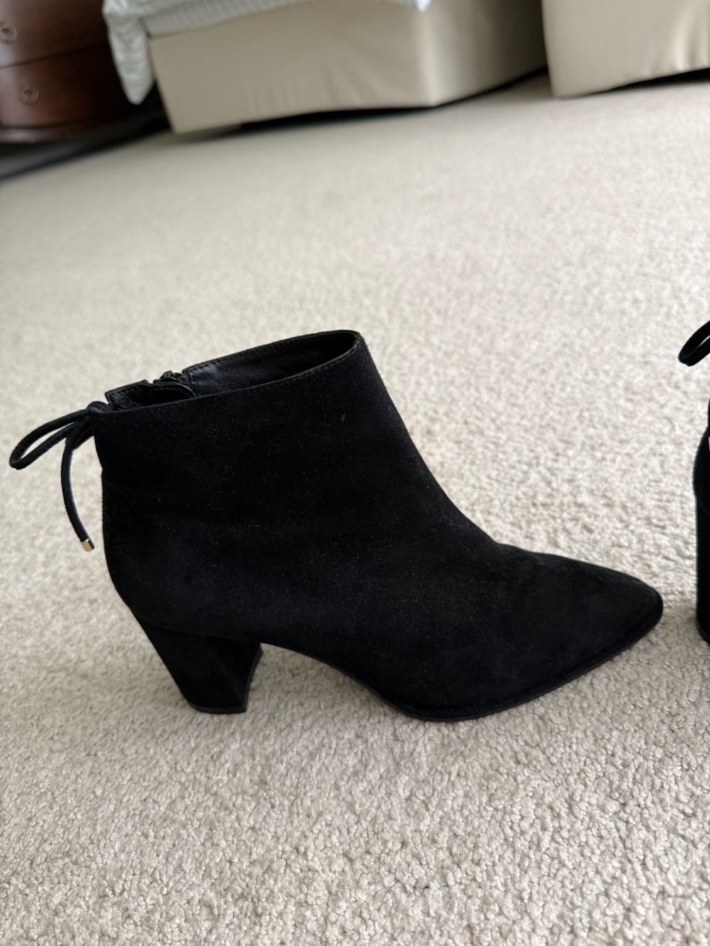 Stuart Weitzman Black Suede Pointed-Toe Ankle Booties - Picture 5 of 7